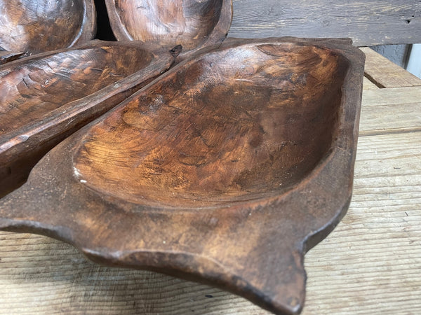 Deep Farmhouse Dough Bowl With Handle – Rustic Hand-Carved Wood