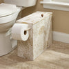 Distressed white starfish toilet tissue storage with seashell details and side toilet paper holder for coastal farmhouse bathroom decor