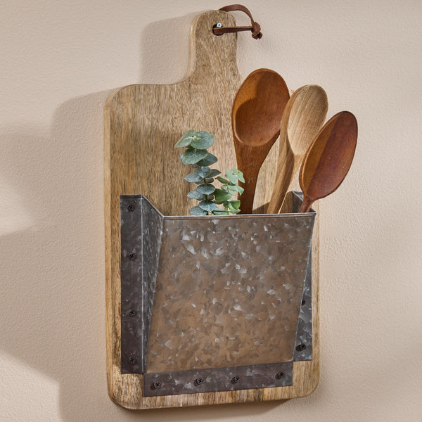 Cutting Board Wall Pocket – Rustic Farmhouse Wall Organizer