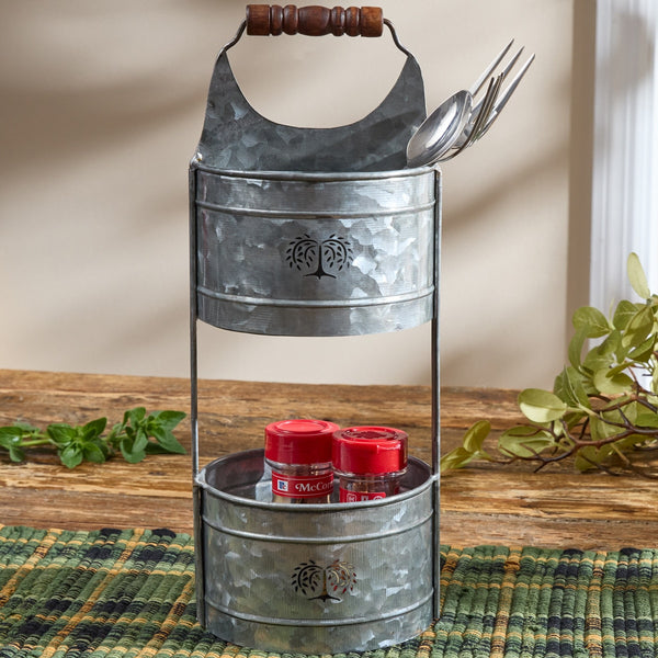 Galvanized 2 Tier Caddy – Rustic Farmhouse Metal Organizer
