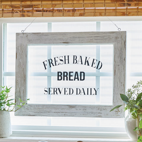 Farmhouse Framed Glass - Fresh Baked Bread will add a charming country touch to the walls of your home or bakery. Hang this wood and glass wall sign in your kitchen and display your freshly baked bread and items beneath it, or hang it over your oven space for a quick dose of inspiration.