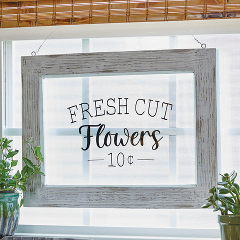 You can add a subtle touch of spring charm to any room with our Fresh Cut Flowers Hanging Sign. This sign features a distressed frame with a simple design and is sized to work well in a variety of locations. Hang this wall sign near a flower display or use it to add a pretty touch to a spring wall gallery display.