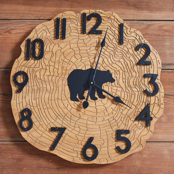 Bring in the outdoors with the woodsy Black Bear Wood Slice Wall Clock! Sure to add a touch of nature to any room in your home! 