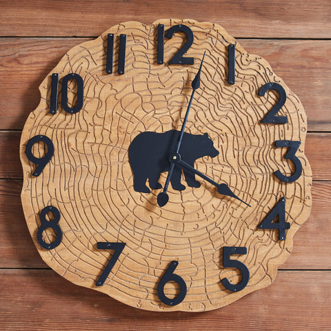 Bring in the outdoors with the woodsy Black Bear Wood Slice Wall Clock! Sure to add a touch of nature to any room in your home! 