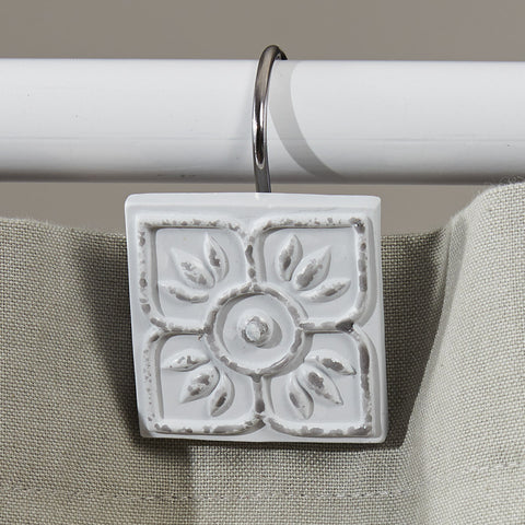 The Distressed Tile Shower Curtain Hooks add a warm touch of country charm to any bathroom decor!