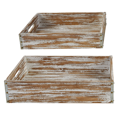 Set of 2 Distressed Wood Table Crates