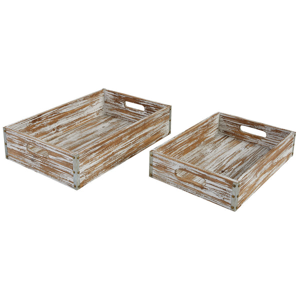 Set of 2 Distressed Wood Table Crates