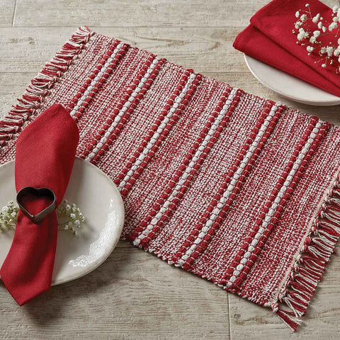 Peppermint Stripe Placemat will add to the charm of your holiday kitchen table decor. Woven with strands of red, white and green to accent the colors of the season.