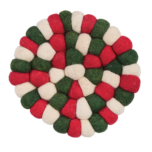 Holiday Wool Ball Trivet DIMENSIONS: 1"H X 8"DIA Visit website for free shipping offer. Primitive Country Farmhouse Home Decor.