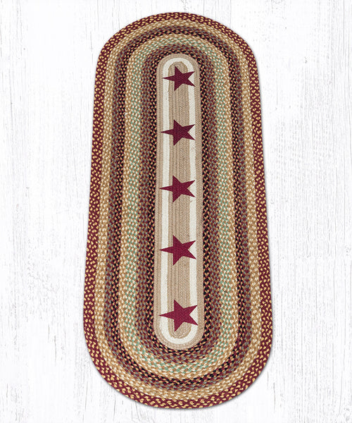 OP-357 Burgundy Stars Oval Patch 2'x6' Burgundy, warm tan, black, and natural jute brown