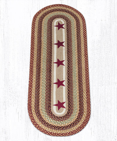 OP-357 Burgundy Stars Oval Patch 2'x6' Burgundy, warm tan, black, and natural jute brown