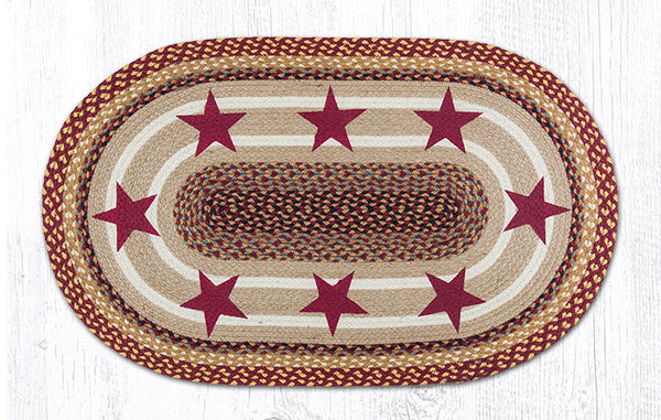 OP-357 Burgundy Stars Oval Patch 27"x45" Burgundy, warm tan, black, and natural jute brown