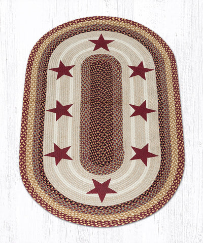 OP-357 Burgundy Stars Oval Patch 3'x5' Burgundy, warm tan, black, and natural jute brown