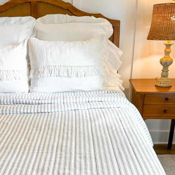 Timeless Ticking Gray King Quilt 95Lx105W