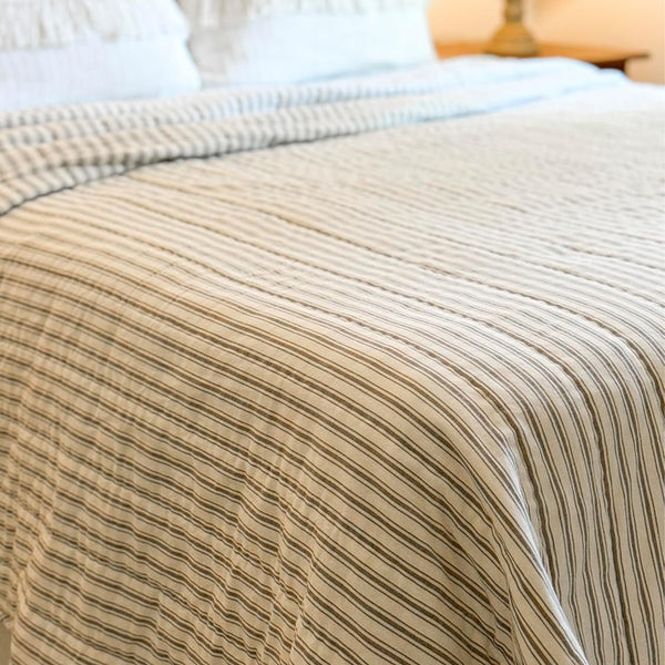 Timeless Ticking Gray King Quilt 95Lx105W