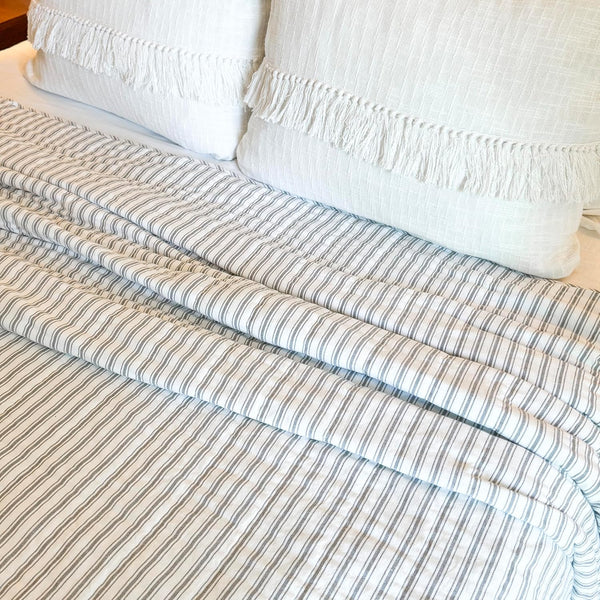 Timeless Ticking Gray Queen Quilt 90Lx90W