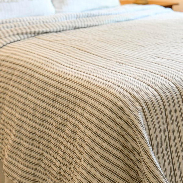 Timeless Ticking Gray Queen Quilt 90Lx90W