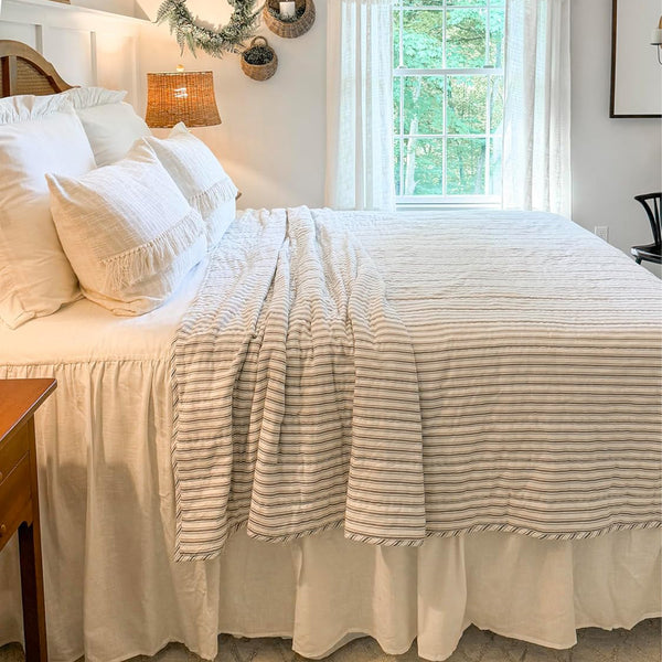 Timeless Ticking Gray Twin Quilt 86Lx68W