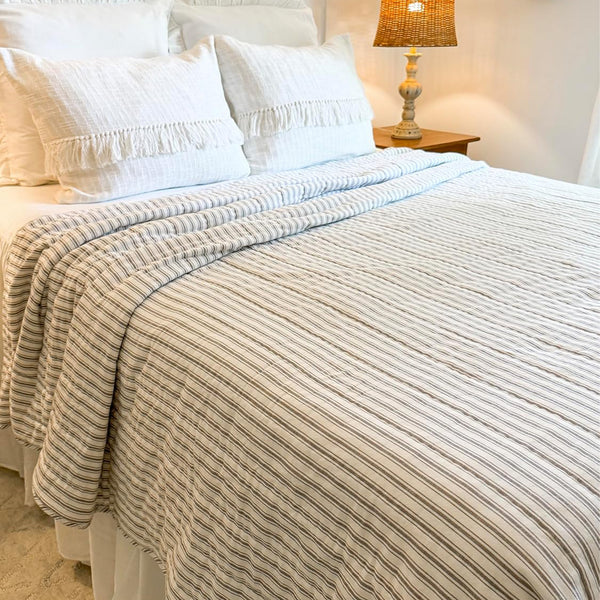 Timeless Ticking Gray Twin Quilt 86Lx68W