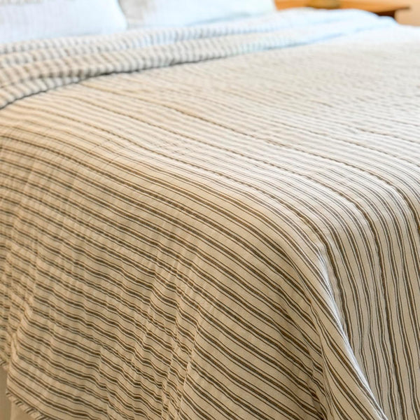 Timeless Ticking Gray Twin Quilt 86Lx68W