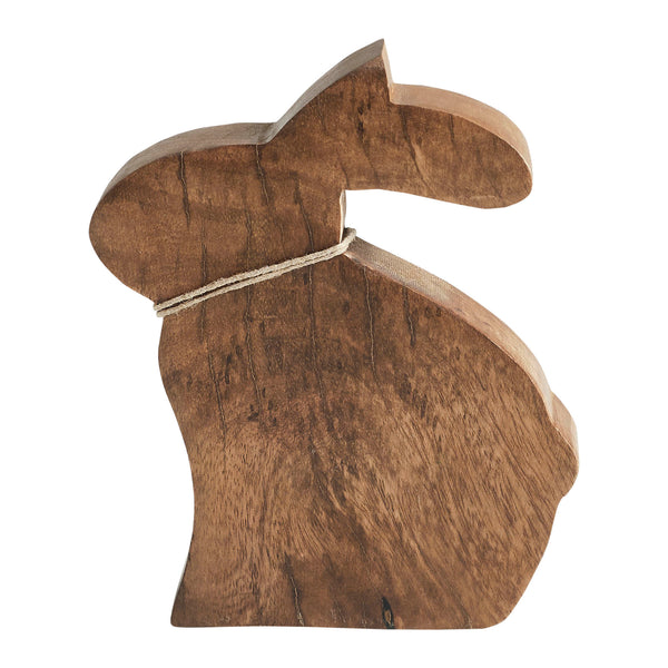 Bunny Hop Natural Wooden Sitting Bunny with Pearl Bead Collar - Rustic Farmhouse Easter Shelf Sitter - 6x7.25x1.5