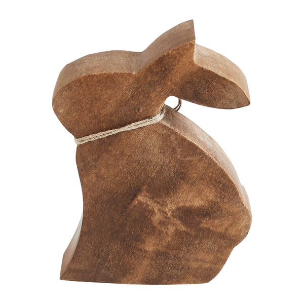 Bunny Hop Small Natural Wooden Sitting Bunny with Pearl Bead Collar - Rustic Farmhouse Easter Shelf Decor - 4.25x5.5x1.5