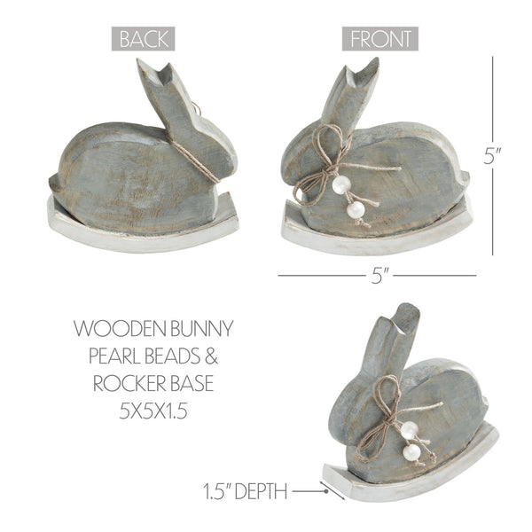 Bunny Hop Wooden Bunny w/ Pearl Beads & Rocker Base 5x5x1.5