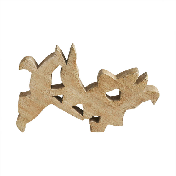 Bunny Hop Wooden Bunny Playtime Foursome - Natural Mango Wood Rustic Easter Decor - Freestanding Shelf Sitter - 7x9.5x1