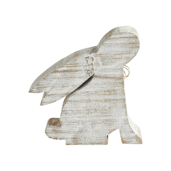 Bunny Hop Natural Wooden Sitting Bunny Looking Up - Pearl Bead Collar Easter Shelf Decor - 7.5x6.25x1.5