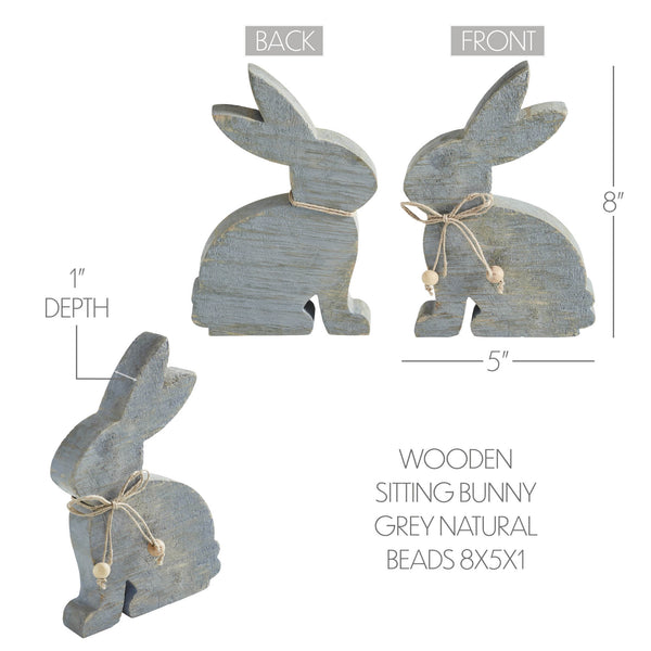 Bunny Hop Wooden Sitting Bunny Grey w/ Natural Beads 8x5x1