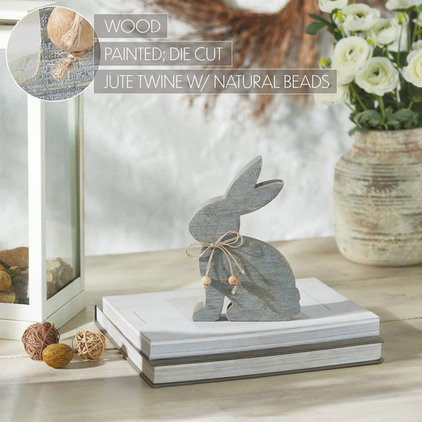 Bunny Hop Wooden Sitting Bunny Grey w/ Natural Beads 8x5x1