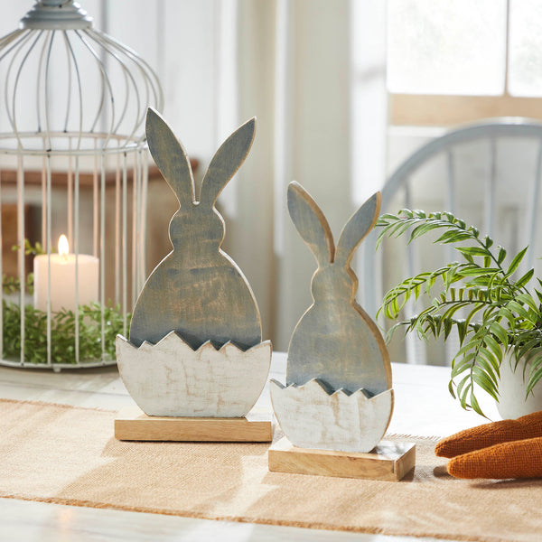 Bunny Hop Wooden Half Egg w/ Grey Bunny Silhouette 10.5x5x2.5