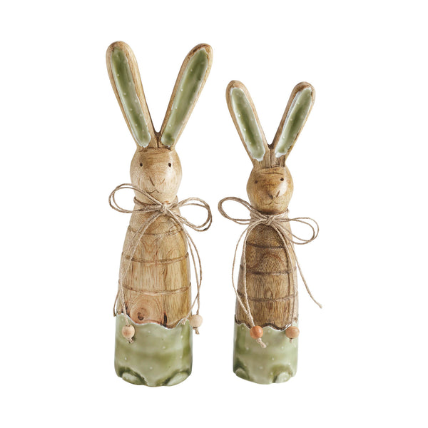 Bunny Hop Skinny Wooden Bunny Duo - Green Enamel Finish - Rustic Spring Easter Shelf Sitter Set - Set of 2 Sizes