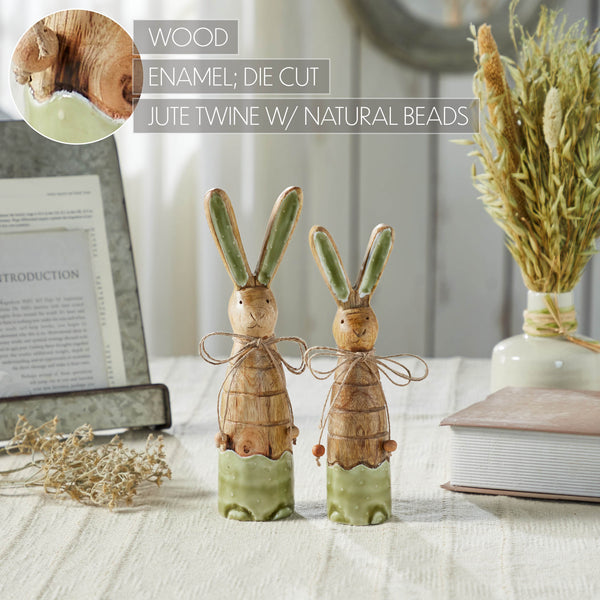 Bunny Hop Skinny Wooden Bunny Duo - Green Enamel Finish - Rustic Spring Easter Shelf Sitter Set - Set of 2 Sizes