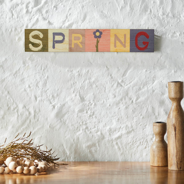 Bunny Hop Multicolor SPRING MDF Block Sign 3x16x0.75