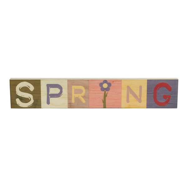 Bunny Hop Multicolor SPRING MDF Block Sign 3x16x0.75