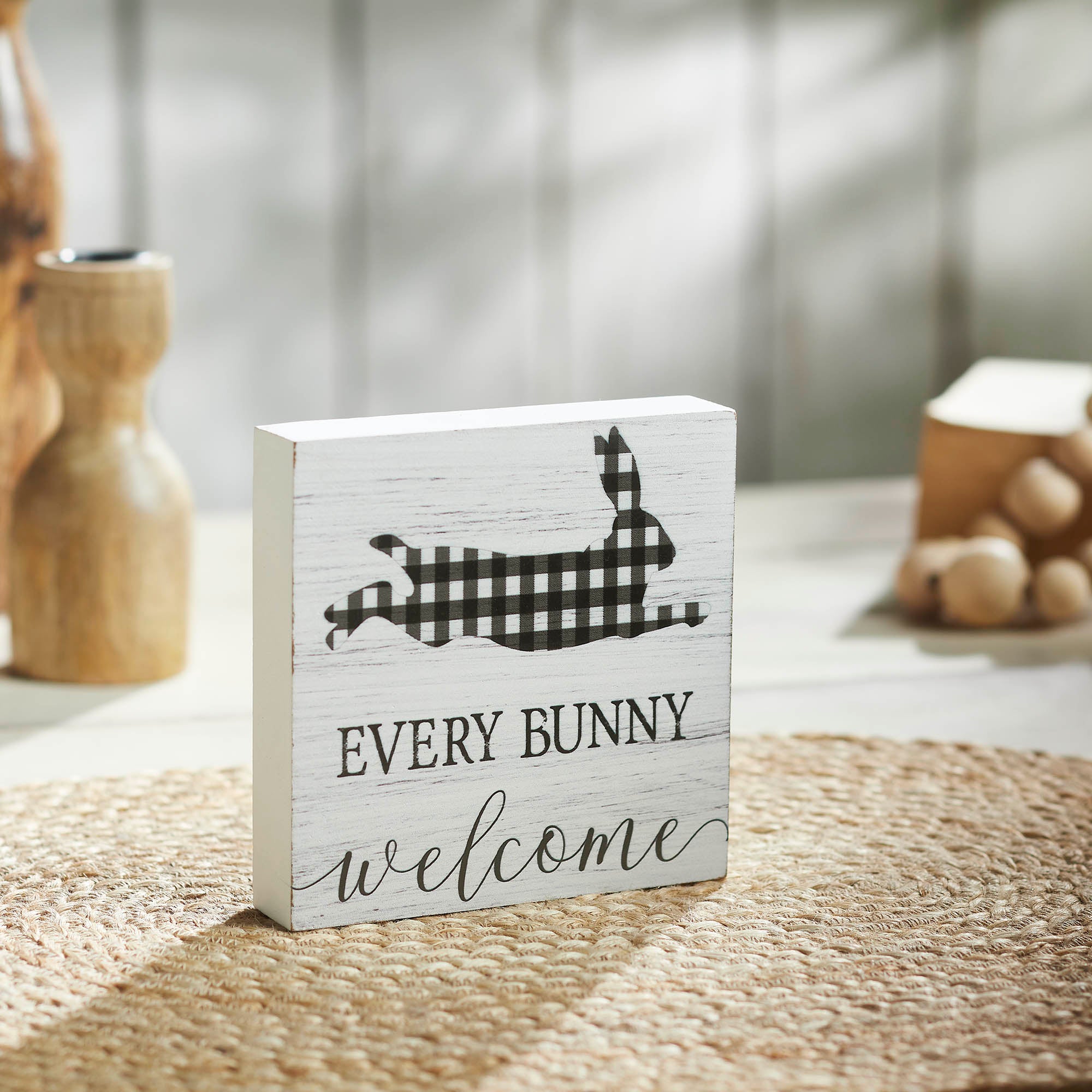 Bunny Hop Every Bunny Welcome Buffalo Check MDF Block Sign 5x5x1 ...