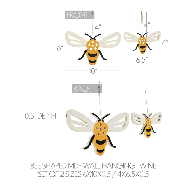 Buzzy Bees Bee Shaped MDF Wall Hanging w/ Twine Set of 2 Sizes