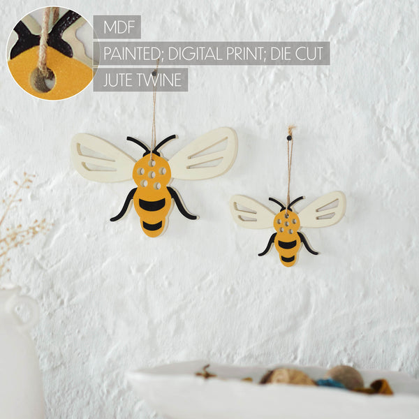 Buzzy Bees Bee Shaped MDF Wall Hanging w/ Twine Set of 2 Sizes