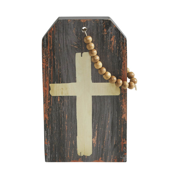 Celebrate Grace Cross w/ Beaded Twine MDF Tag Ornament 9x5x0.75