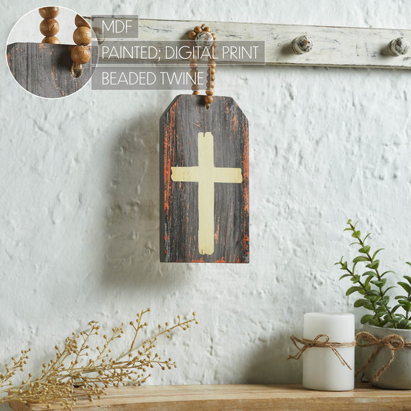 Celebrate Grace Cross w/ Beaded Twine MDF Tag Ornament 9x5x0.75