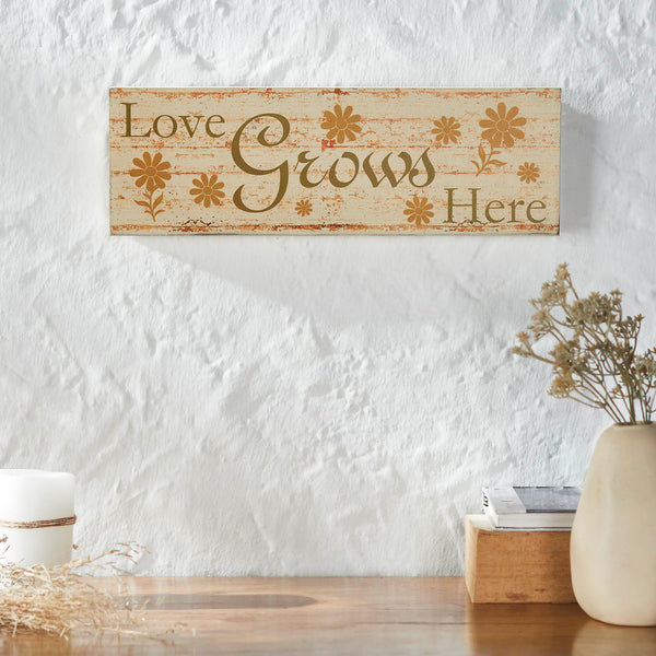 Spring In Bloom Love Grows Here w/ Daisies MDF Wall Sign 5x15x1
