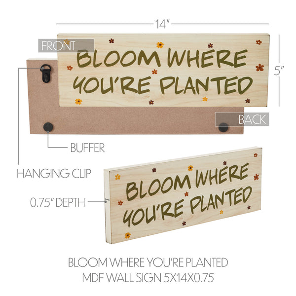Spring In Bloom Bloom Where Youre Planted MDF Wall Sign 5x14x0.75 ...