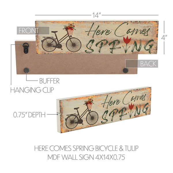 Spring Mdf Sign Spring In Bloom Here Comes Spring w/ Bicycle & Tulip MDF Wall Sign 4x1 ...