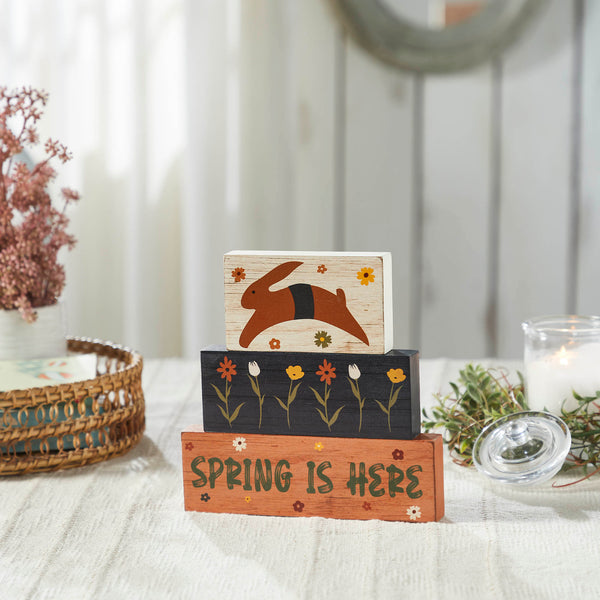 Spring Mdf Sign Spring In Bloom Spring Is Here Bunny Leap w/ Flowers MDF Block Sign Se ...