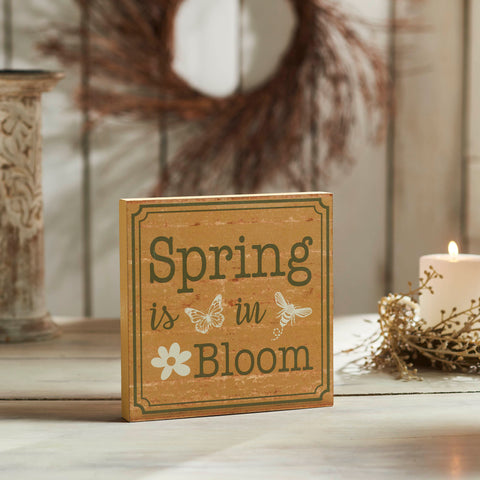 Spring In Bloom Spring Is In Bloom w/ Butterfly & Bee MDF Block Sign 8x8x1
