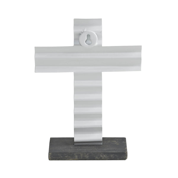 Celebrate Grace Metal Holy Cross w/ Wooden Base 8x6x2.3