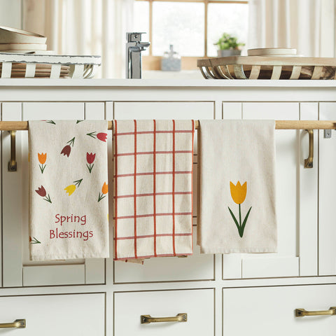 Spring In Bloom Spring Blessings & Tulips Tea Towel Set of 3 16x28
