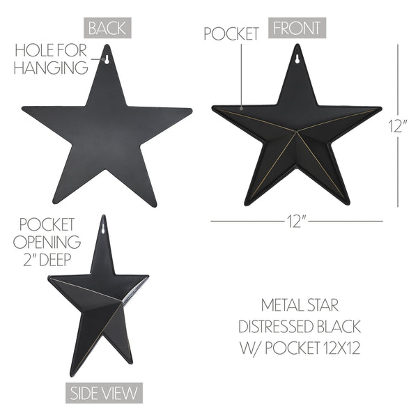 Metal Star w/ Pocket Black Distressed 12x12