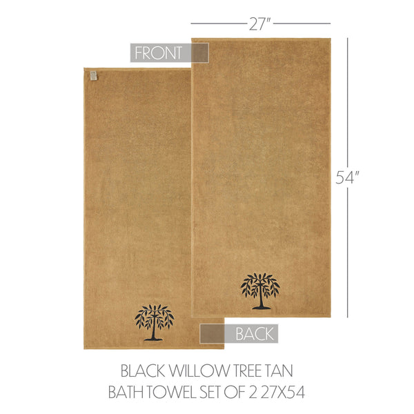 Black Willow Tree Tan Bath Towel Set of 2 27x54